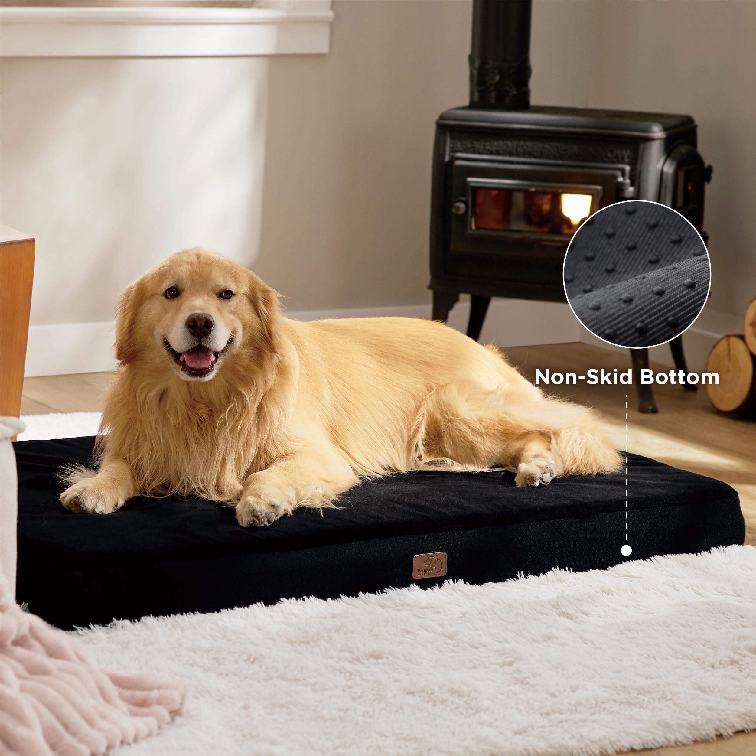Bedsure Cuscino per cani in memory foam, cuscino per cani di grandi dimensioni, ortopedico, tappetino per cani, lavabile e antiscivolo, letto per cani interni, nero, 120 x 74 cm