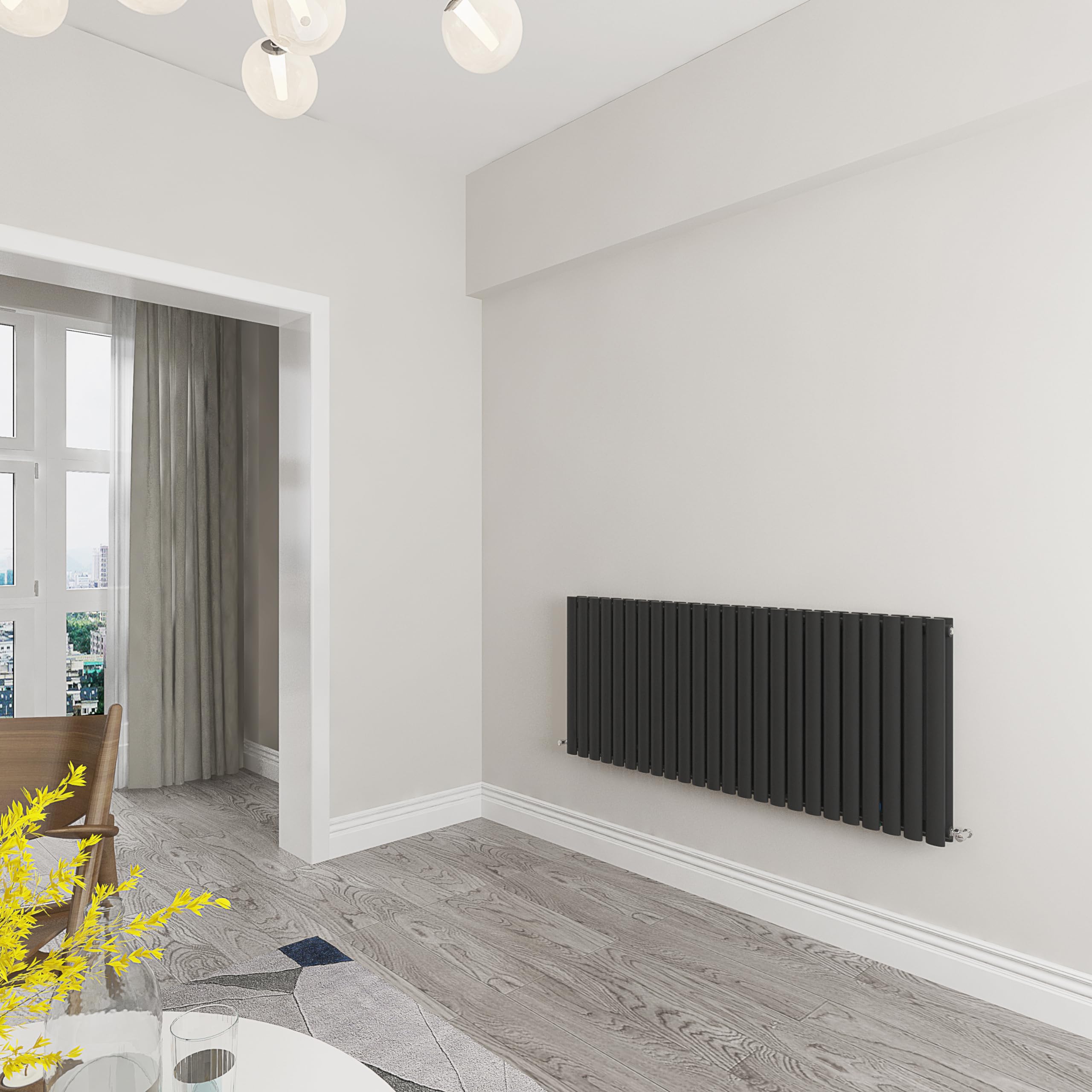 Black Oval Radiator Double Modern Central Heating Radiator Designer 600x1416mm Radiator โ image 1