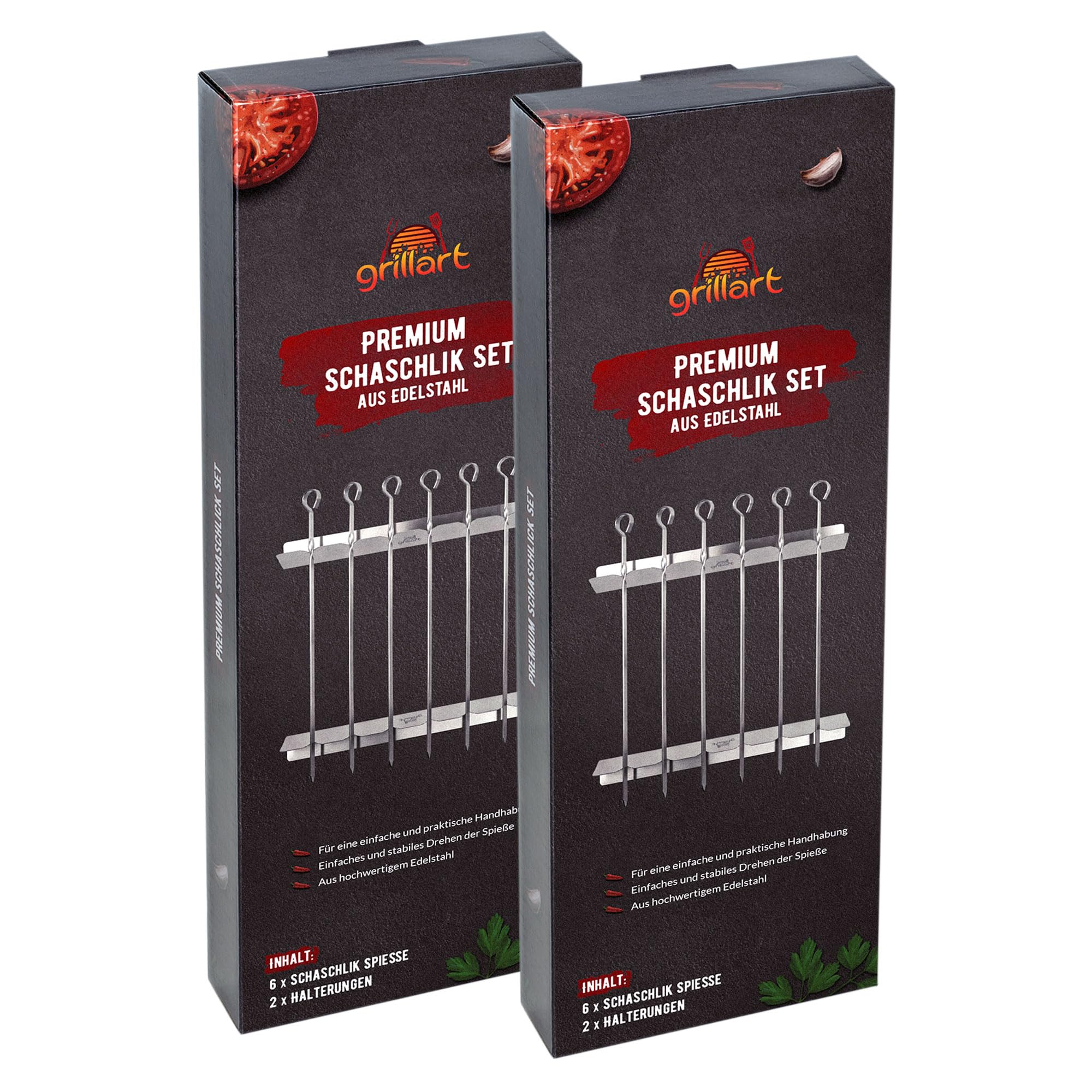 grillart® Spiedini di alta qualità in acciaio inox con struttura – Spiedini per barbecue di alta qualità con rotazione a 360° per una preparazione uniforme (confezione doppia, set shish kebab set)