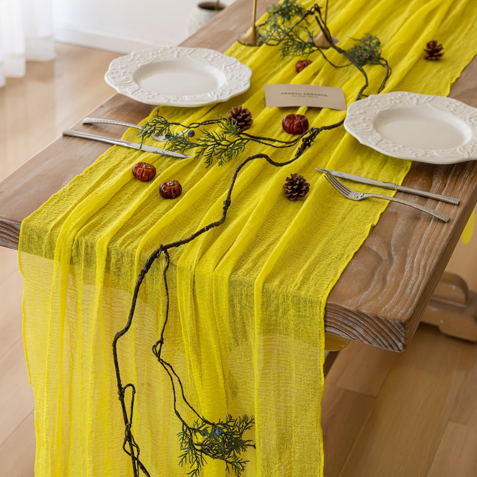 Yellow Cheesecloth Summer Table Runner 120 Inches for Party Home Decor