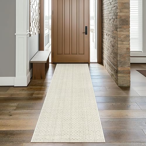 Miniatura 6 de Nailttos Alfombra de pasillo de 2 x 8 pies, alfombra de baño tejida de algodón bohemio, reversible, tejida, lavable, para interiores y exteriores,