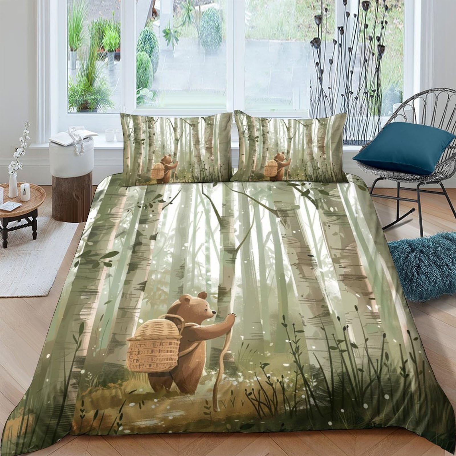 Ctjqhvkz Style-9 3D Printed Forest Bear Fitted Sheet Microfiber Soft Green Woodland Mattress Cover For Bedroom Dorm Decor Single（135X200cm）