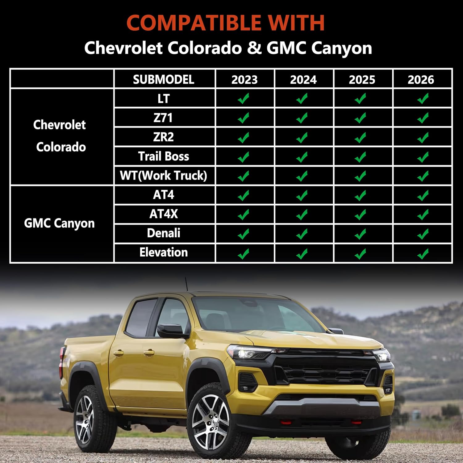 KARPAL Truck Bed Mat for Chevy Colorado/GMC Canyon 2026 2025 2024 2023 (5FT Bed Mat), All Weather Protection TPE Heavy Duty Pickup Car Bed Cargo Mat Custom Fit Car Mats Accessories