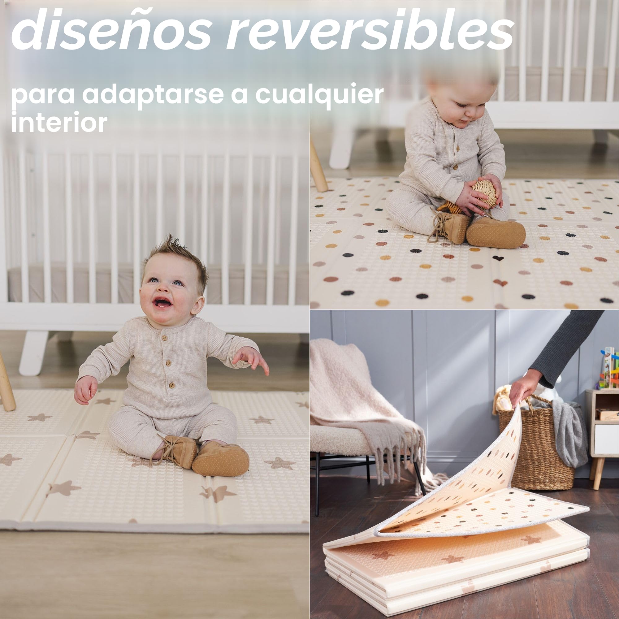 Bubba Bear - Alfombra de desarrollo, de juego, de suelo, para bebé, XXL, espuma gruesa, plegable, reversible, para motricidad y desarrollo sensorial, regalo (200 x 150 cm, beis)