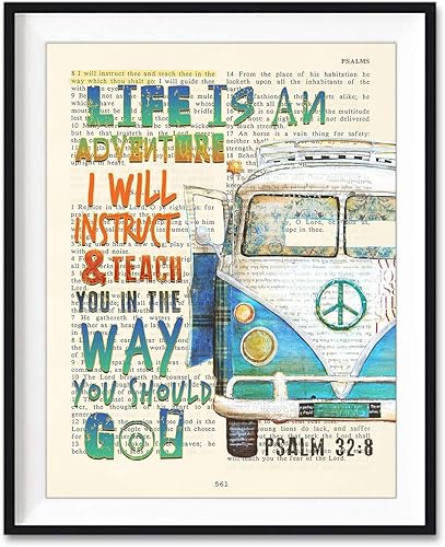 Life Is An Adventure, I Will Instruct and Teach You in the Way You Should Go, Psalm 32:8 Christian Unframed Art Print, Classic Antique Van