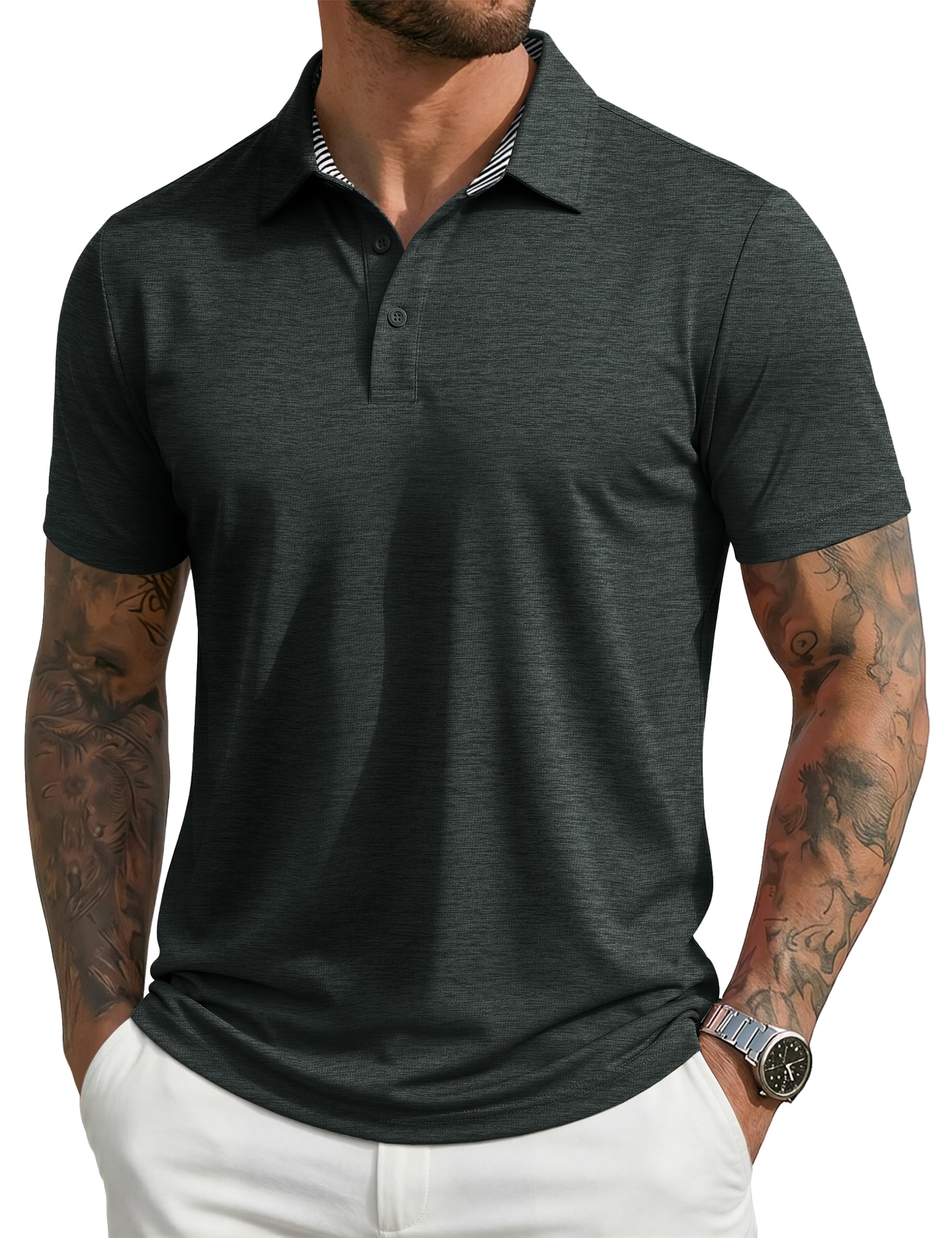 Men's Short Sleeve Polo Golf Shirts 3-Button Moisture Wicking Athletic T-Shirts Casual Collared Shirt