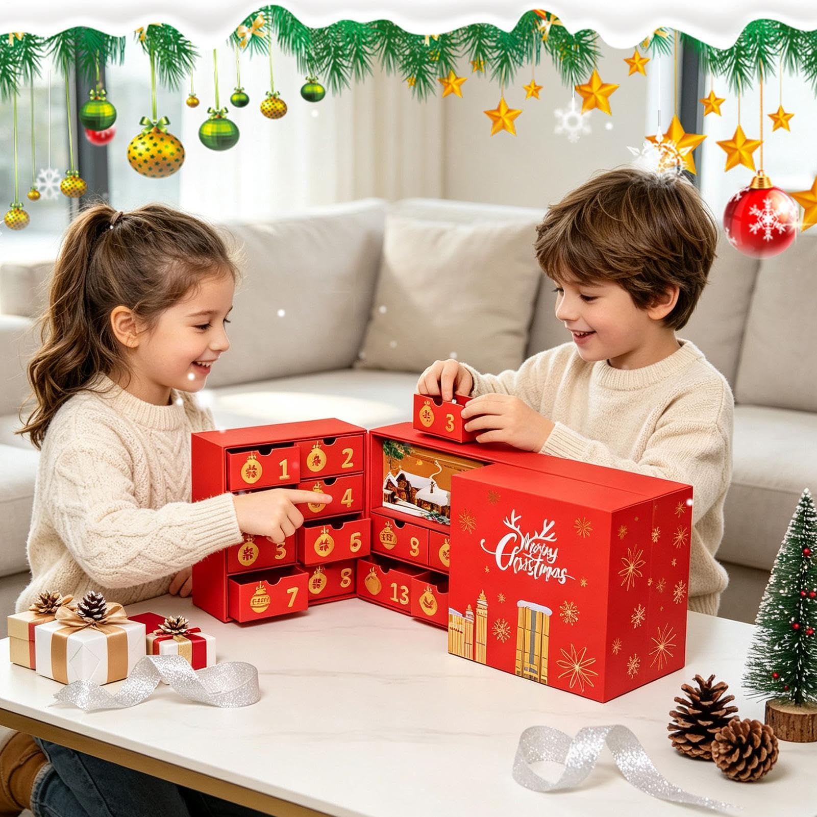 Cuenta Atrás Navidad Decoración Vacía 24 Rejillas Rellenables Reutilizables