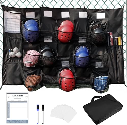 QBA Bolsa colgante para casco para equipo de béisbol y softbol, organizador de casco para garaje de valla, con capacidad para hasta 15 jugadores,