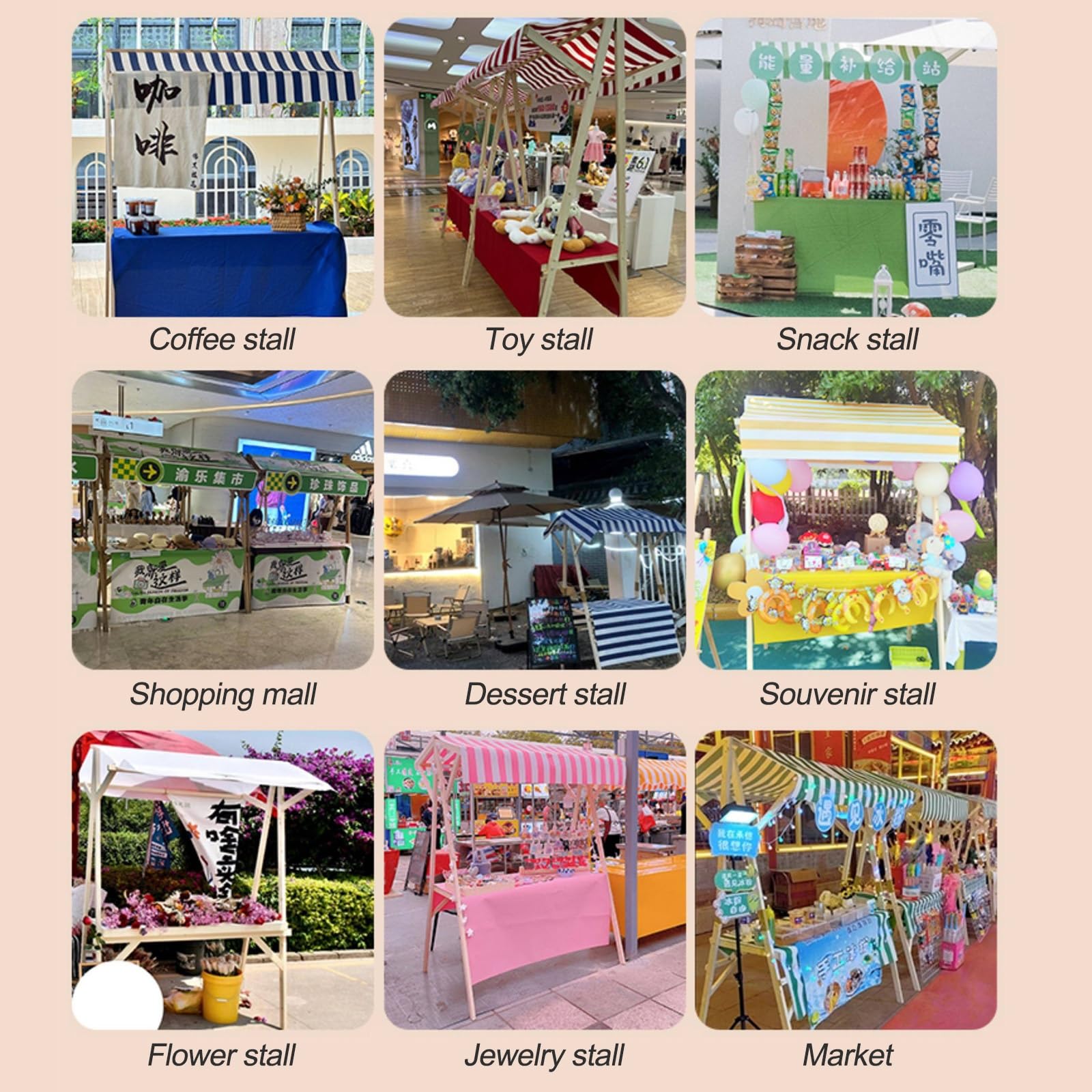 Puesto de Mercado Plegable con toldo, Carrito portátil para vendedores ambulantes en Eventos al Aire Libre y Puestos de Comida callejera.