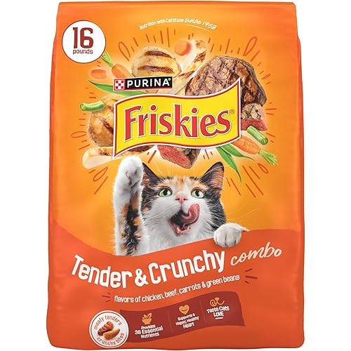 Purina Friskies Tender and Crunchy Combo with Flavors of Chicken, Beef, Carrots and Green Beans Dry and Tender Cat Food - 16 Lb. Bag