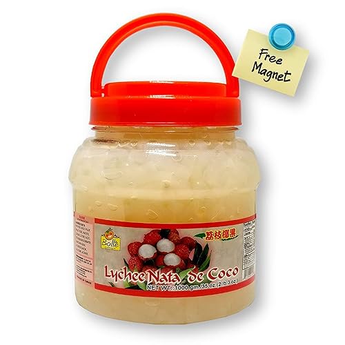 Bolle Lychee Nata De Coco Jelly Topping Boba Bubble Tea Ingrediente 35 onzas con 1 regalo adicional (juego de 2 piezas)