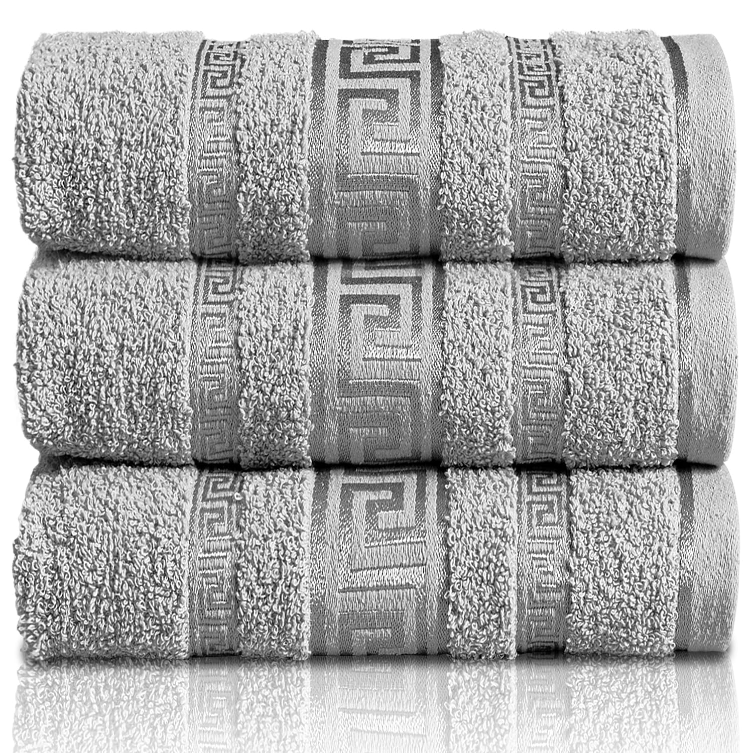 GC GAVENO CAVAILIA Greek Bath Sheet - Pack Of 3 100% Egyptian Cotton Towels Bath Sheets - Extra Large Soft Highly Absorbent Quick Dry Towel (90x150 cm) - 550 GSM Towels For Bathroom - Grey