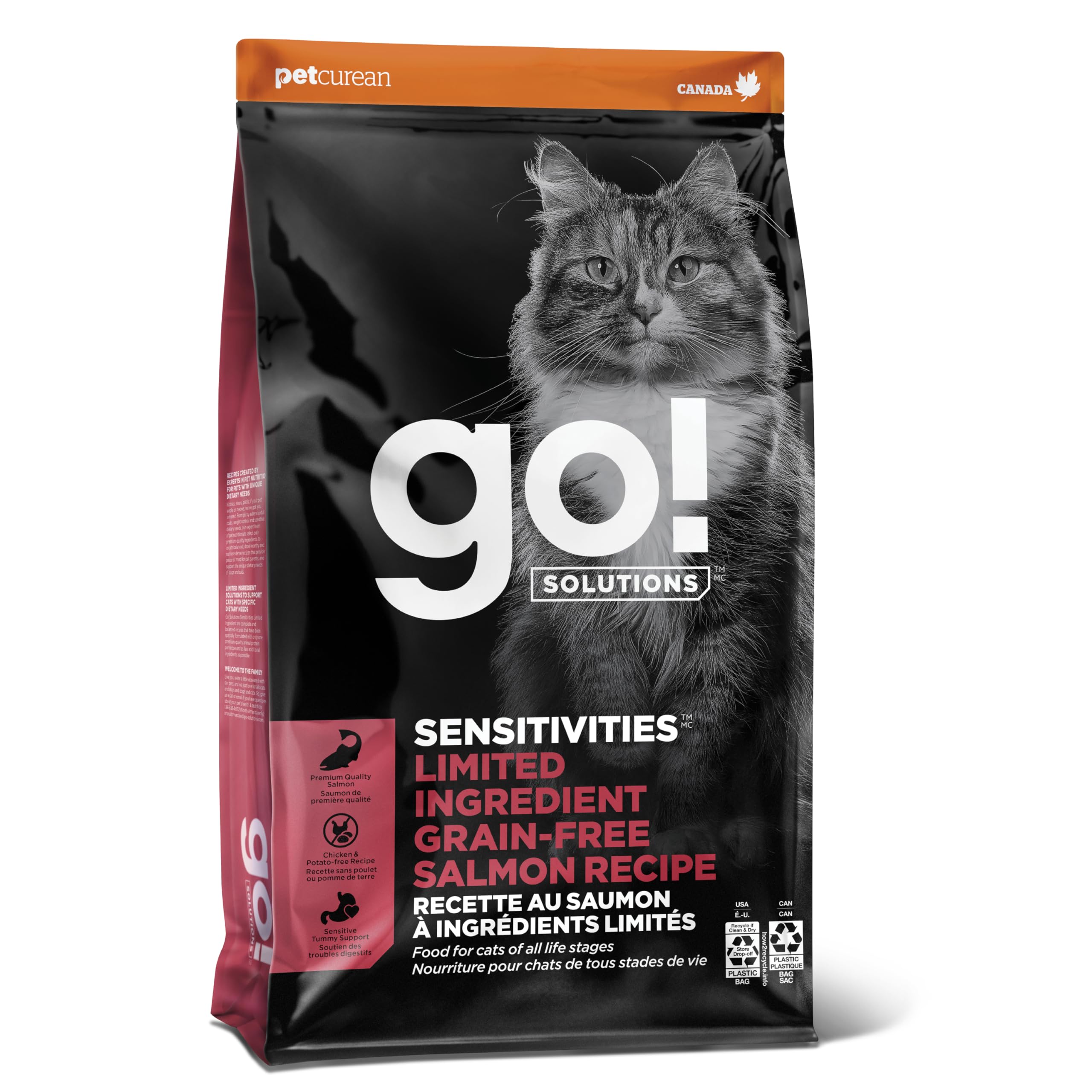 Go! Solutions Sensitivities Limited Ingredient, Grain-Free Dry Cat Food, Salmon Recipe for Sensitive Stomach, 3 lb Bag