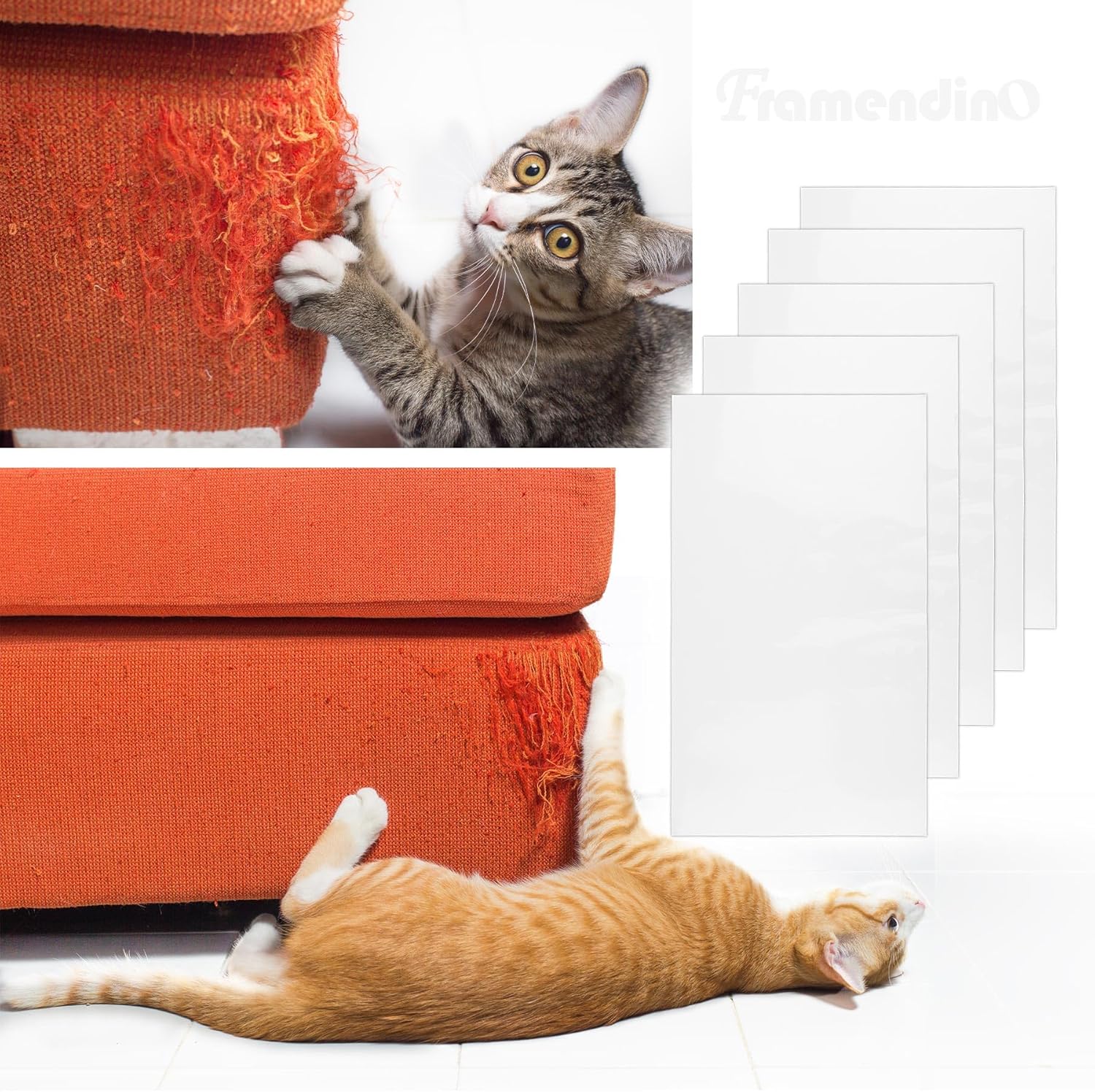 review Framendino, 12 Pack Cat Scratch Furniture Protector Anti Scratching Sticky Tape Cat Scratch Corner Couch Protector for Cats