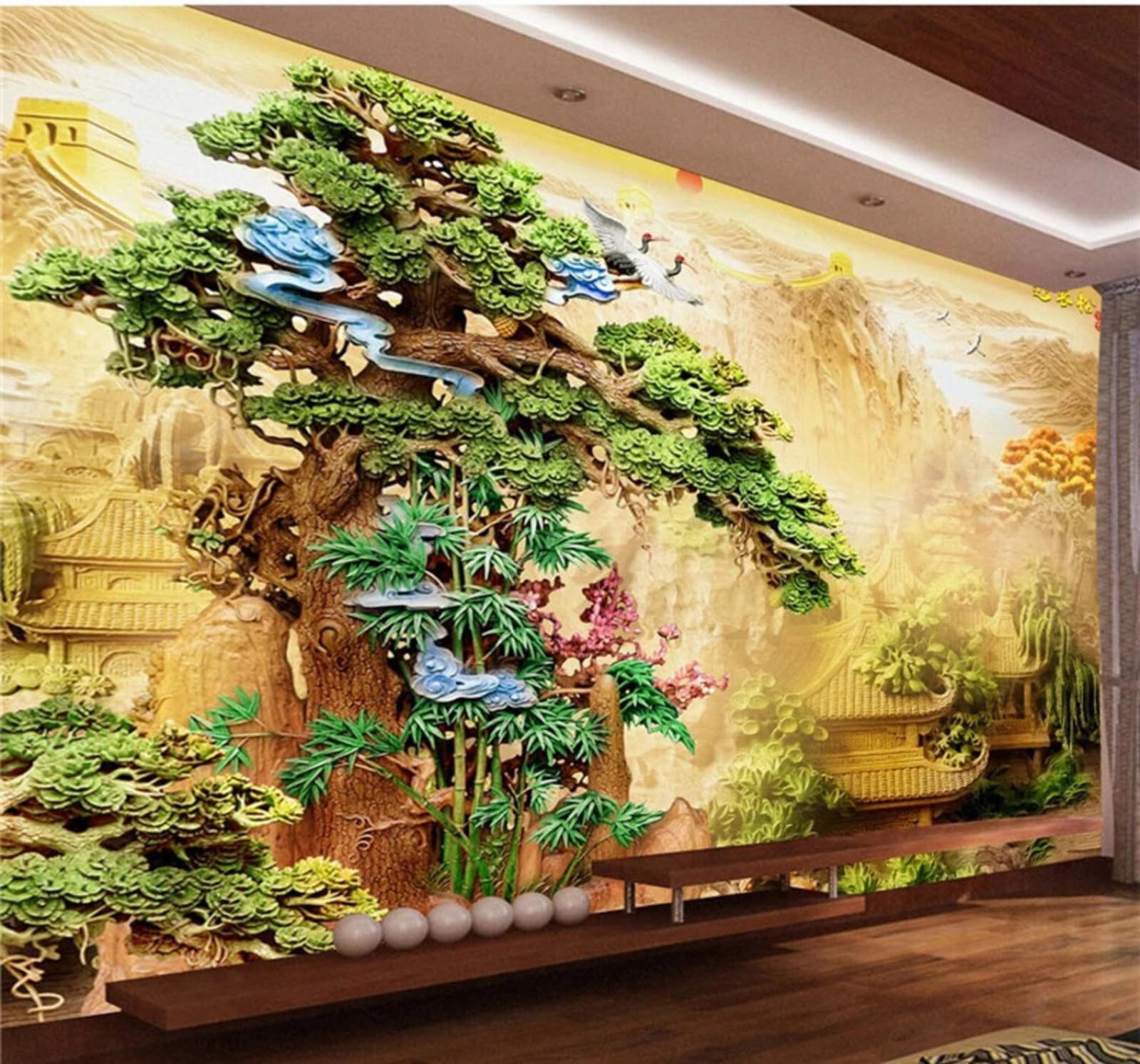 Relief Trees Architecture Landscapes Scenery 3D Wallpaper Easy Install Feature Office Living Room Sofa Bedroom TV Background Wall Decoration-250cm×170cm