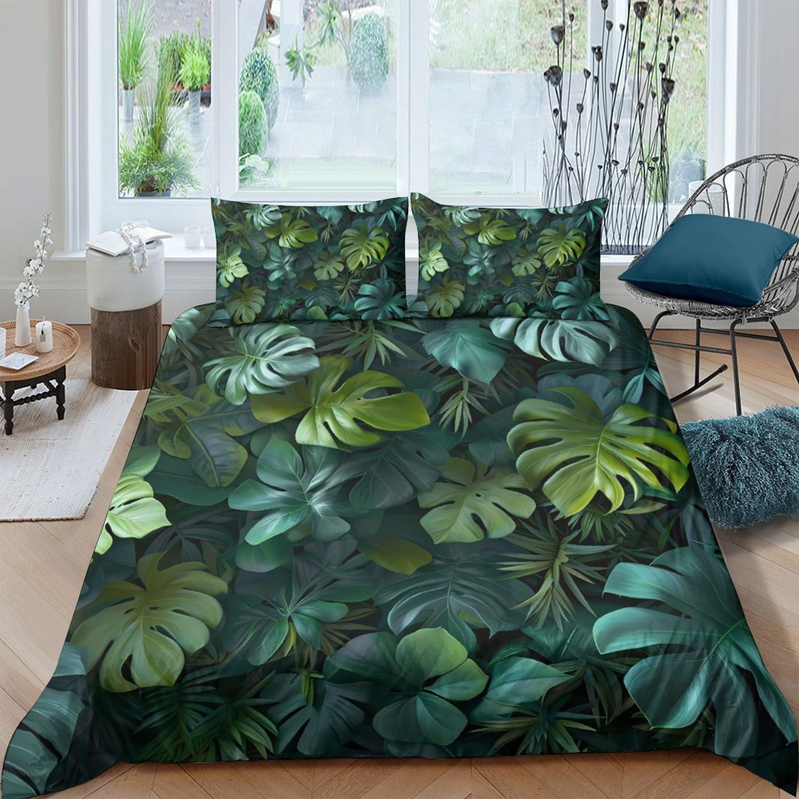 Ctjqhvkz Style-10 3D Printed Monstera Jungle Fitted Sheet Microfiber Soft Non-Slip Decor Tropical Leaves Mattress Cover For Bedroom Guest Room Single（135X200cm）