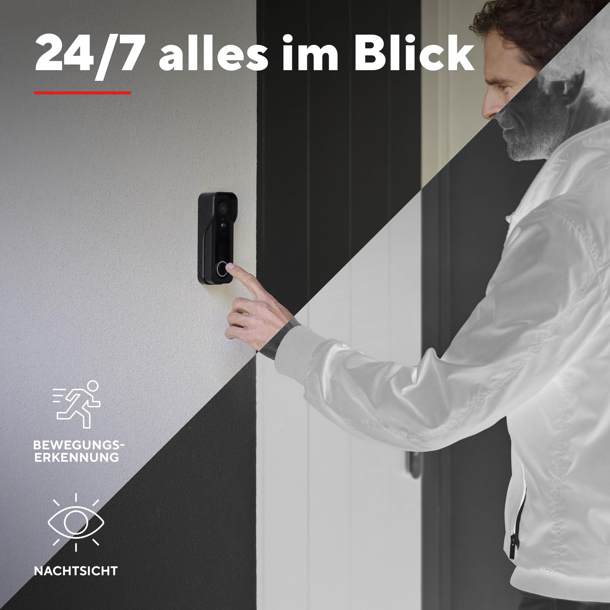 Trust Wi-Fi Video Türklingel mit Chime Kamera 2K HD 3MP Weitwinkel, Smarte Kabellose Video Doorbell mit Gong 30 Melodien, Kompatibel mit App, Wiederaufladbar USB-C, Nachtsicht, Wasserdicht, Schwarz