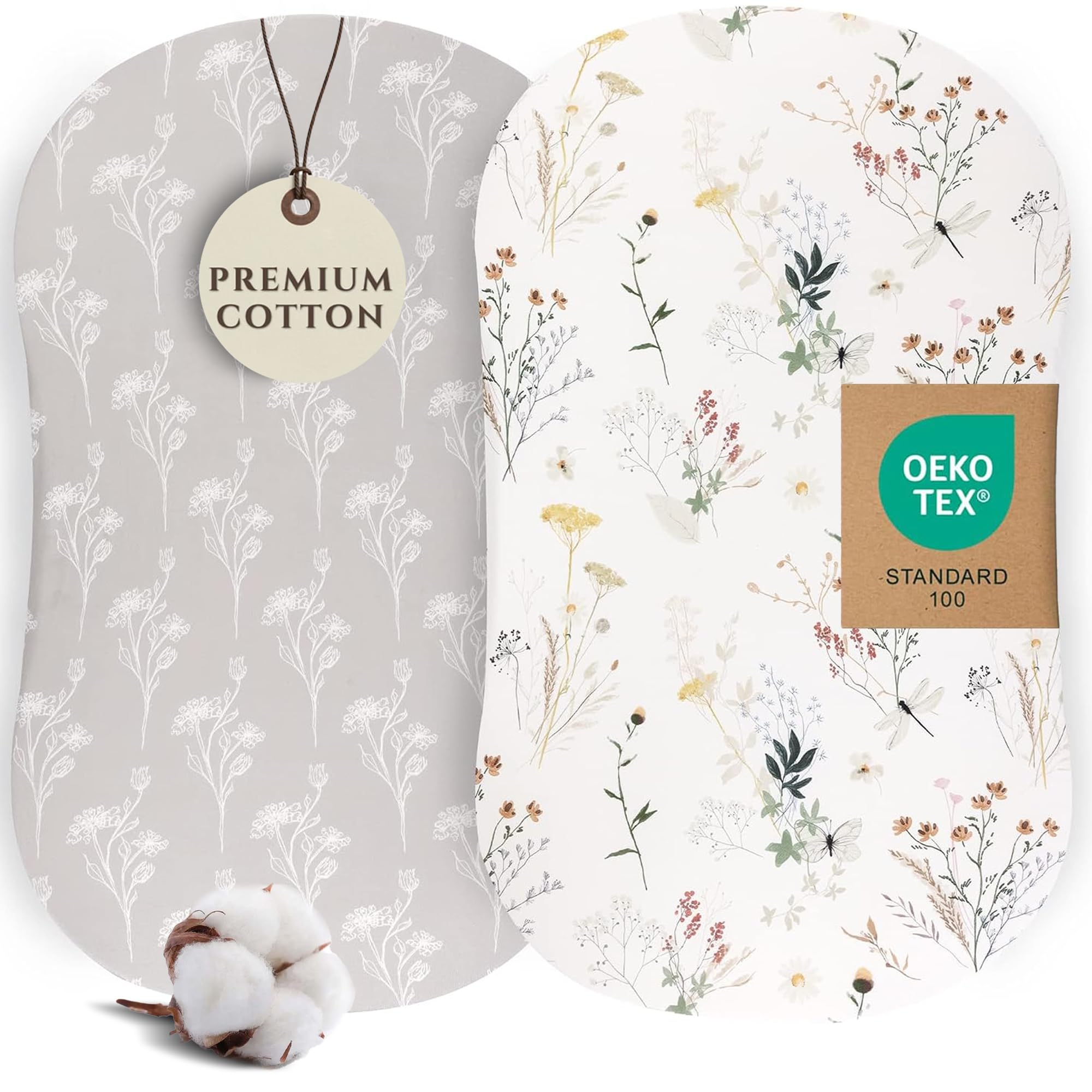 Pobi Baby Bassinet Sheets for Girls, 2-Pack, Cotton Blend (Wildflower)