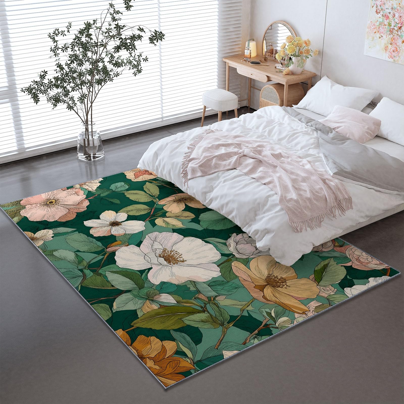 Tapis vert flanelle 60x90 cm rétro et minimaliste pour le salon