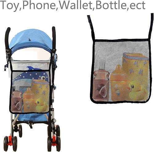 Miniatura 9 de Alovexiong Paquete de 2 bolsas portátiles universales multifuncionales para colgar cochecito de bebé, bolsa de red organizadora de malla para