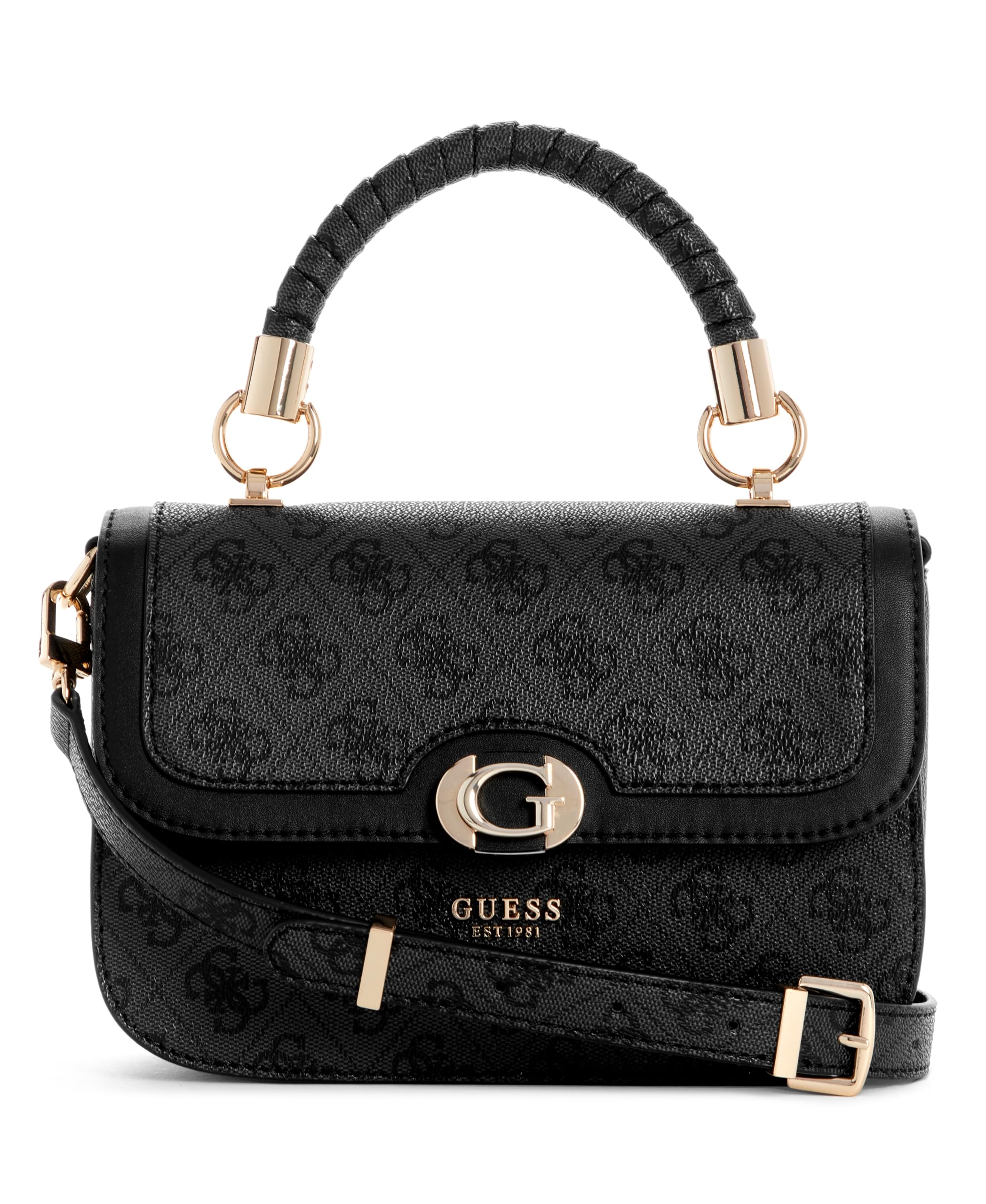 Guess Orlina Logo Top Handle Flap Bag Coal Logo-image