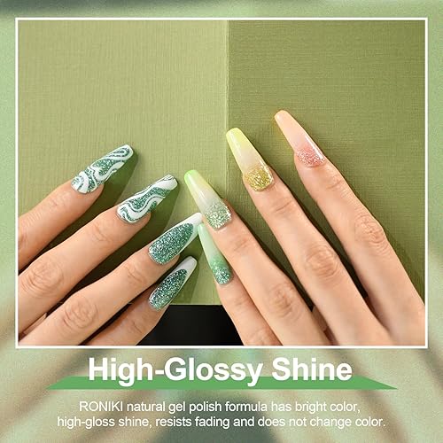 Miniatura 4 de RONIKI Juego de esmaltes de uñas de gel de 6 colores  Esmalte de uñas de gel de verano verde, azul, morado, rosa, amarillo, juego de esmalte de uñas