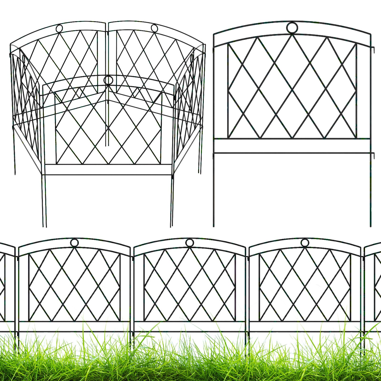 The Fellie Metal Fence Panels 61(L)*80(H) CM, Rustproof Metal Fence 5 Panels, Decorative Outdoor Garden Border Animal Barrier for Patio/Backyard/Flower Bed