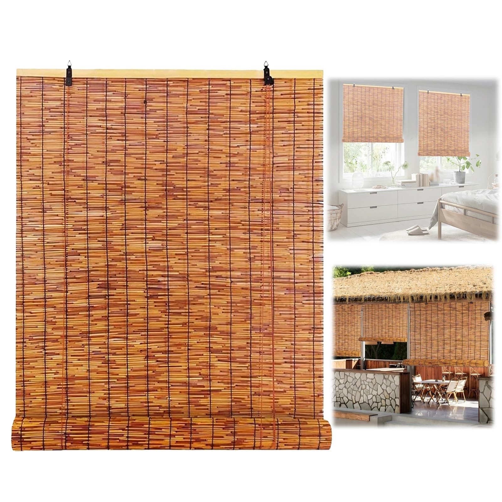 CMJYMX 20"-59" Outdoor Bamboo Blinds, Bamboo Light Filtering Roller Shades, UV Protection, Blackout Privacy Screen For Porch, Patio & Interior Windows(50x180CM/20x71IN(WxH))