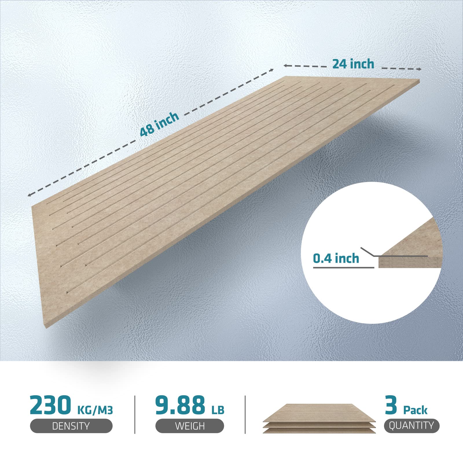 UMIACOUSTICS 3 Packs Large Sound Proof Panels,48 x 24 x 0.4 Inches Acoustic Panels,Decorative Sound Absorbing Panels in Irregular Slotting for Wall Window Door.