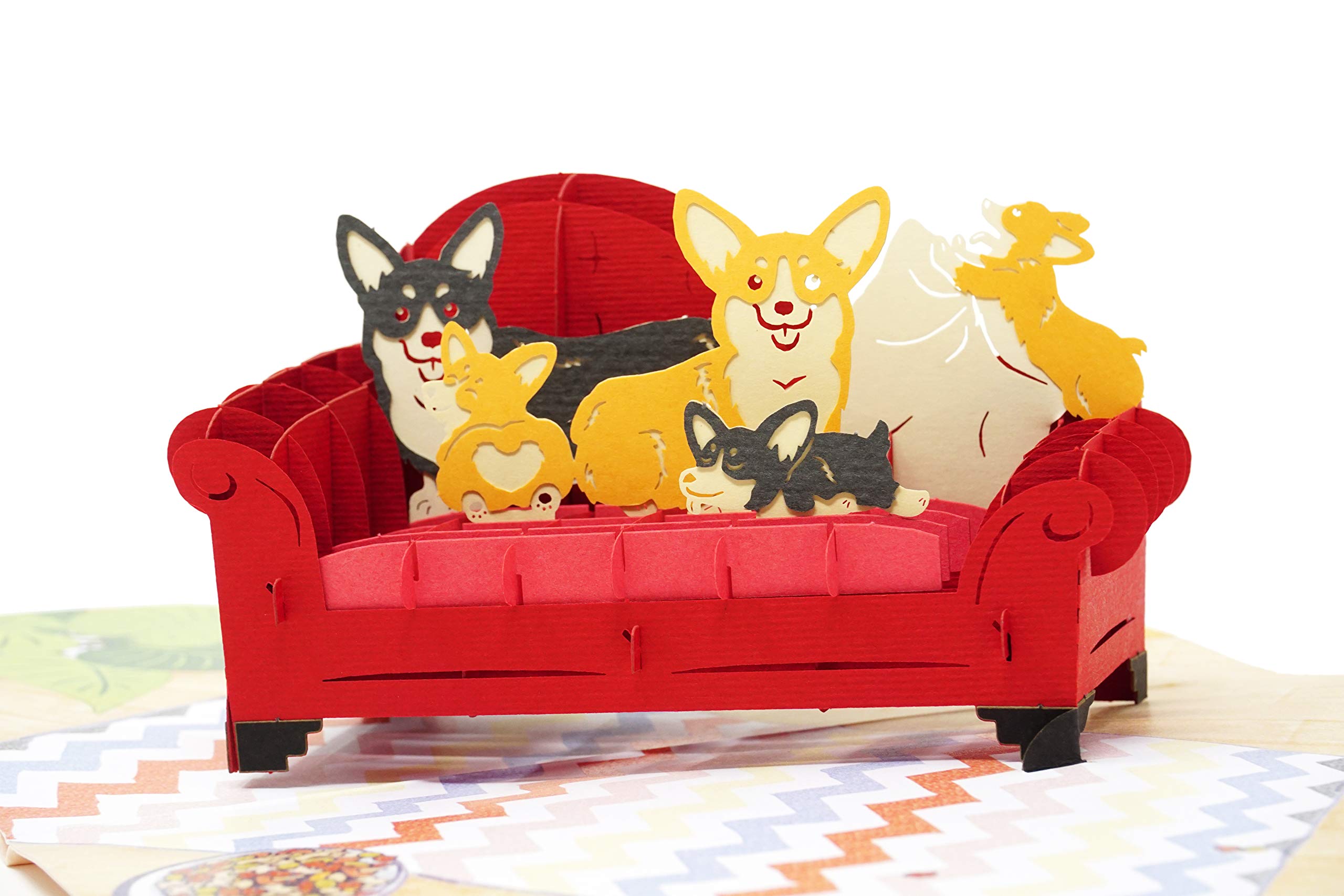 Happy Corgi Family - Tarjeta de felicitación 3D desplegable para todas las ocasiones, amor, cumpleaños, Navidad, buena suerte, día del padre, día de la madre, nota de mensaje para personalizar, sobre