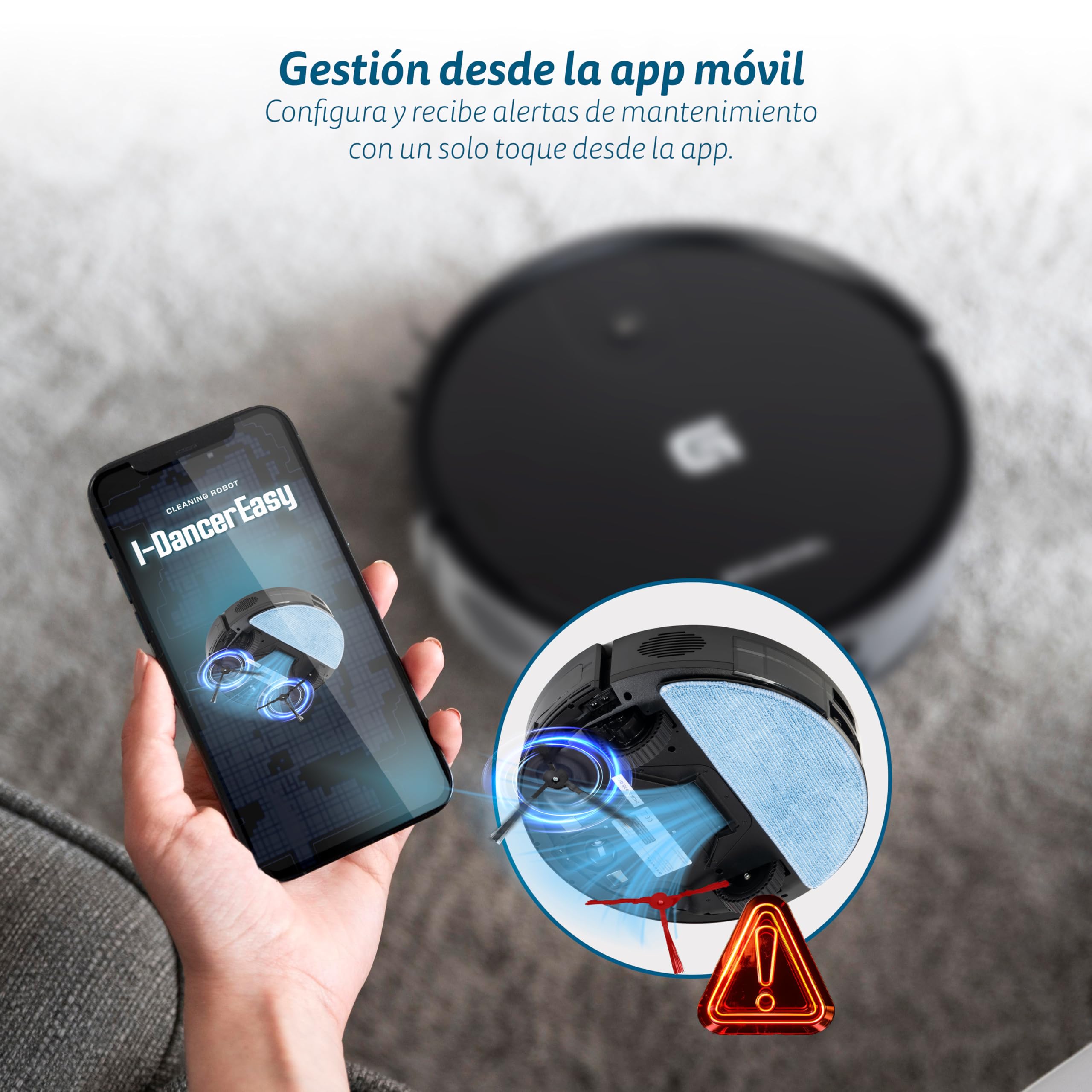 Grunkel Robot Aspirador y mopa friegasuelos I-DANCEREASY con tecnología Brushless Potencia de succión de 21Kpa y Motor de 30Kpa y 35W con autonomia 120min.