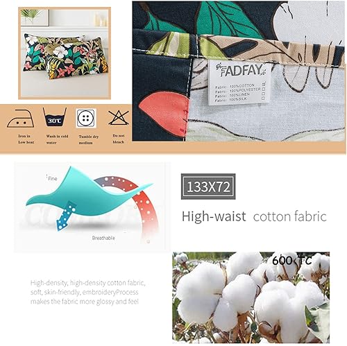 Miniatura 5 de FADFAY Juego de sábanas de tamaño matrimonial con estampado floral negro y rojo, sábanas suaves de algodón de 600 hilos con estampado de hojas,