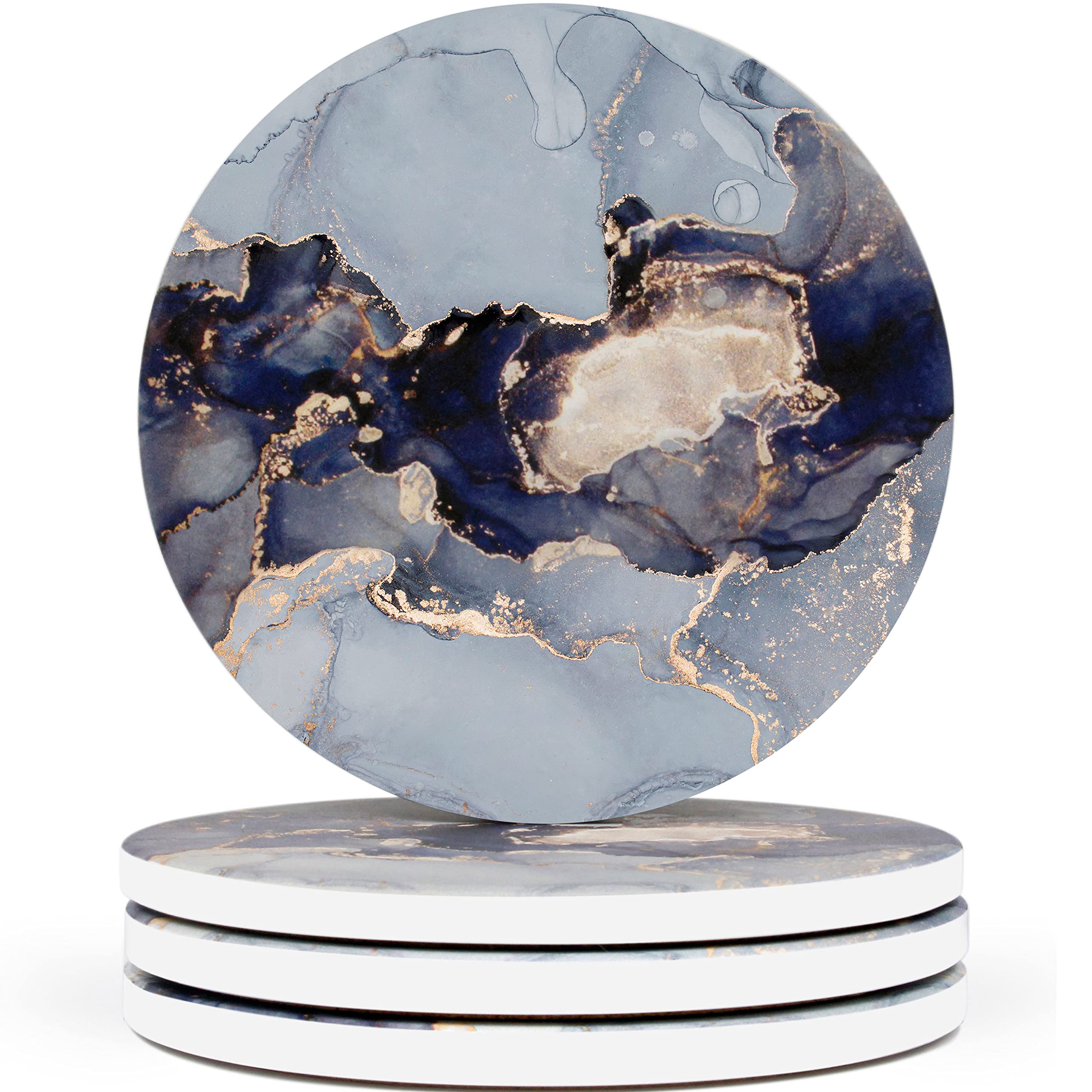 Naivasha Homeware Marble Coasters Set of 4 - Stunning Decorative Coasters in MATTE Finish, Elegant Stone with Cork Bottom - Day