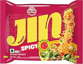 Ottogi Jin Ramen Korean Style Instant Noodles Spicy Flavor 120g, Pack of 5 (600g) | Veg & Authentic Korean Ramen Noodles | The Product of Korea