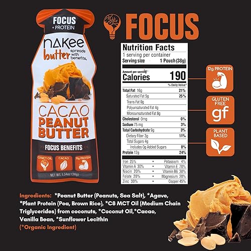 Miniatura 2 de Nakee Butter iQ  Paquetes de mantequilla de maní de mantequilla de nuez Keto  Fuente orgánica natural de alta grasa y proteínas aperitivos bajos en