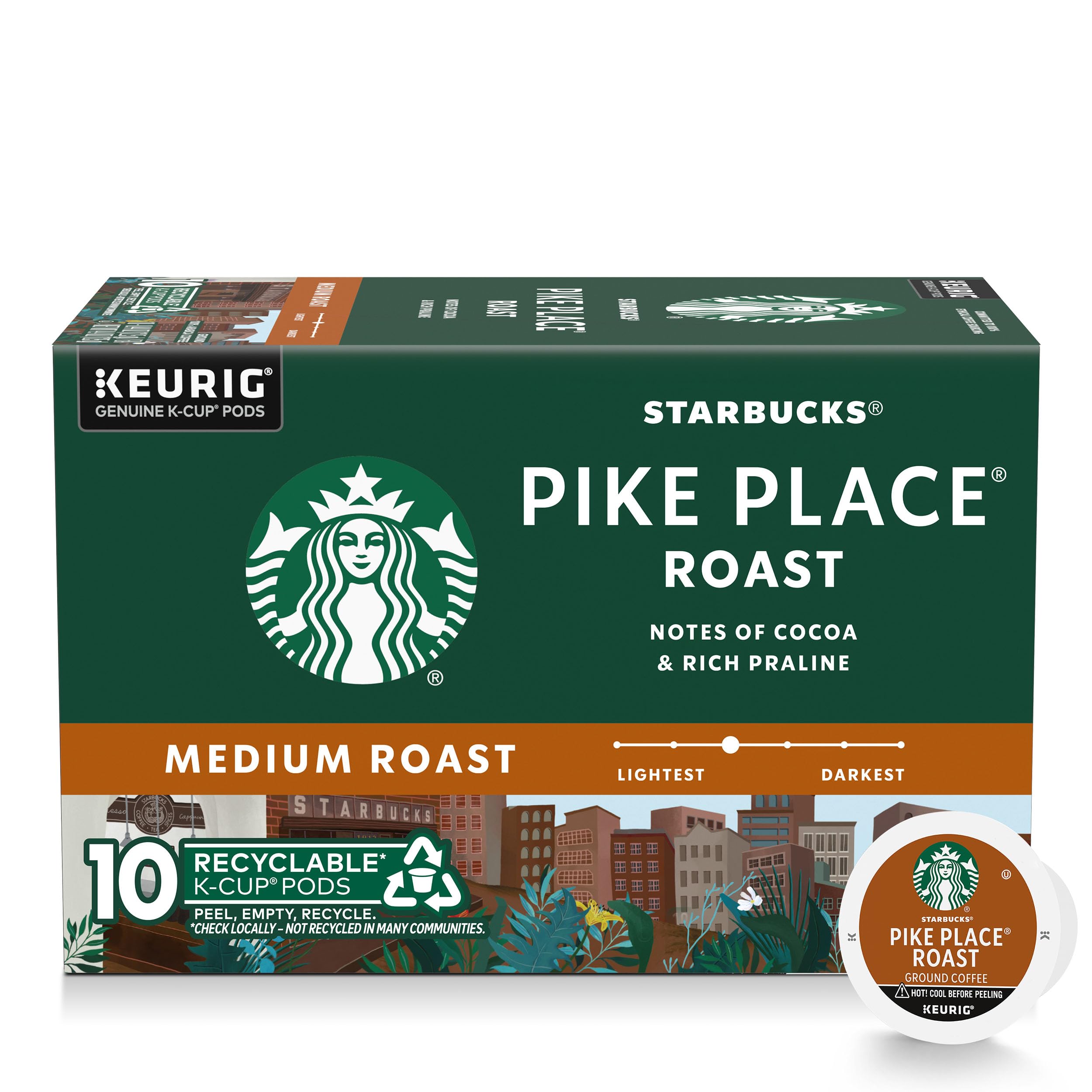 K-Cup Coffee Pods, Medium Roast Hot or Iced Coffee, Pike Place Roast, 10 Keurig Pods ​