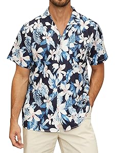 Hardaddy Men's Hawaiian Shirt Short Sleeve Tropical Button Down Shirts Floral Leaf Summer Beach Tops Holiday Wear