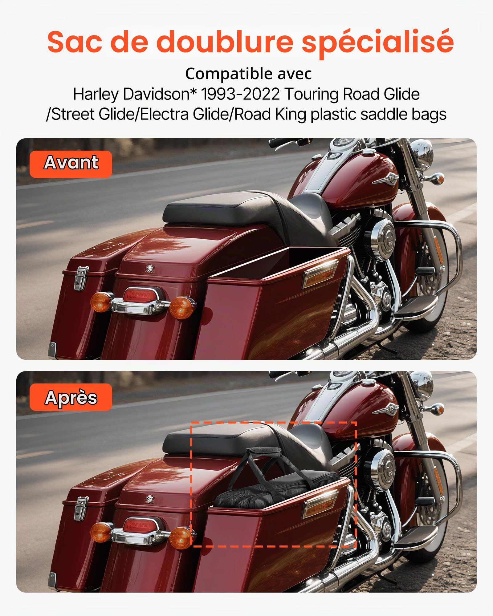 VEVOR Doublure de Sacoche Moto, 18 L, Sac intérieur de Selle Moto, en Tissu Oxford, Compatible avec Les sacoches Harley Davidson 1993-2022 Touring Road/Street Glide/Electra Glide/Road King, Noir