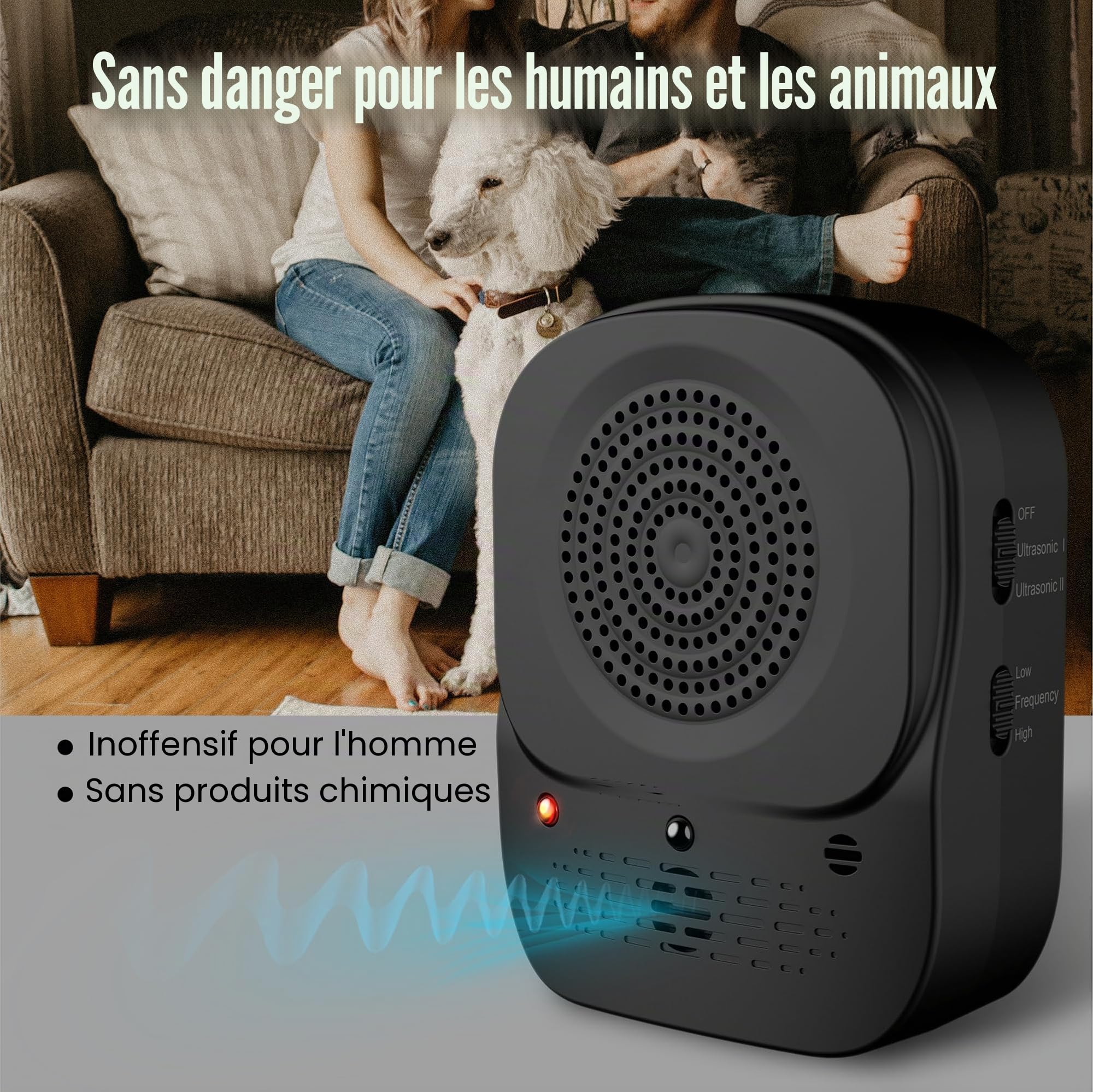 Anti Aboiement Chien, 4 Réglable Fréquence Dispositif Anti-Aboiements Ultrasons, Automatique Anti-Aboiement Chien, Étanche pour l'extérieur et l'intérieur, pour Les Petits et Grands Chiens