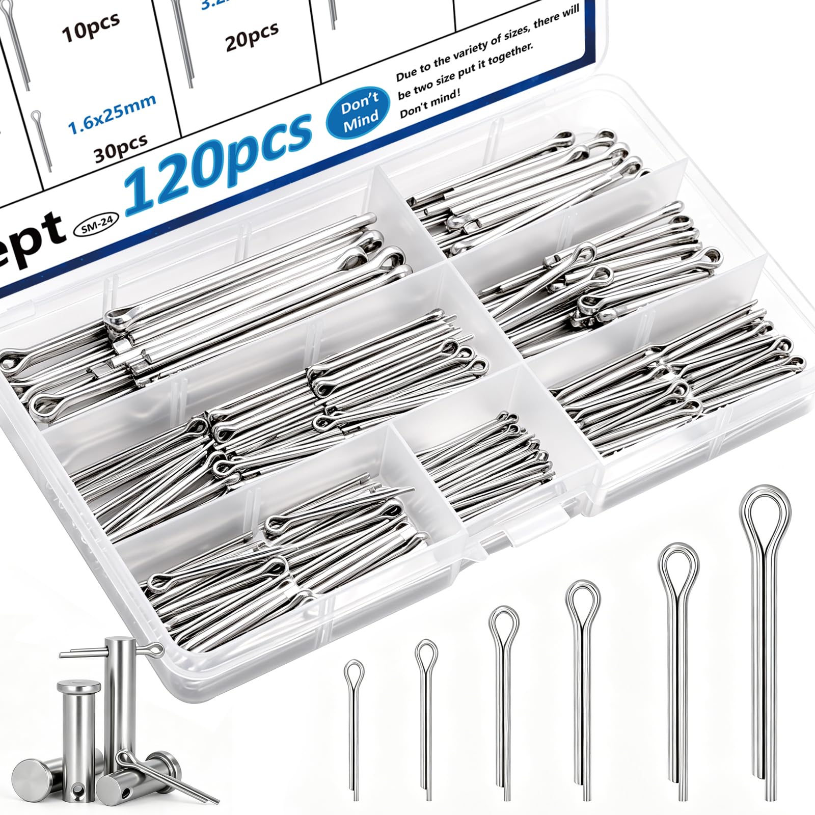 Clevis Pin Assortment Kit - 132 Stainless Steel Pins -7
