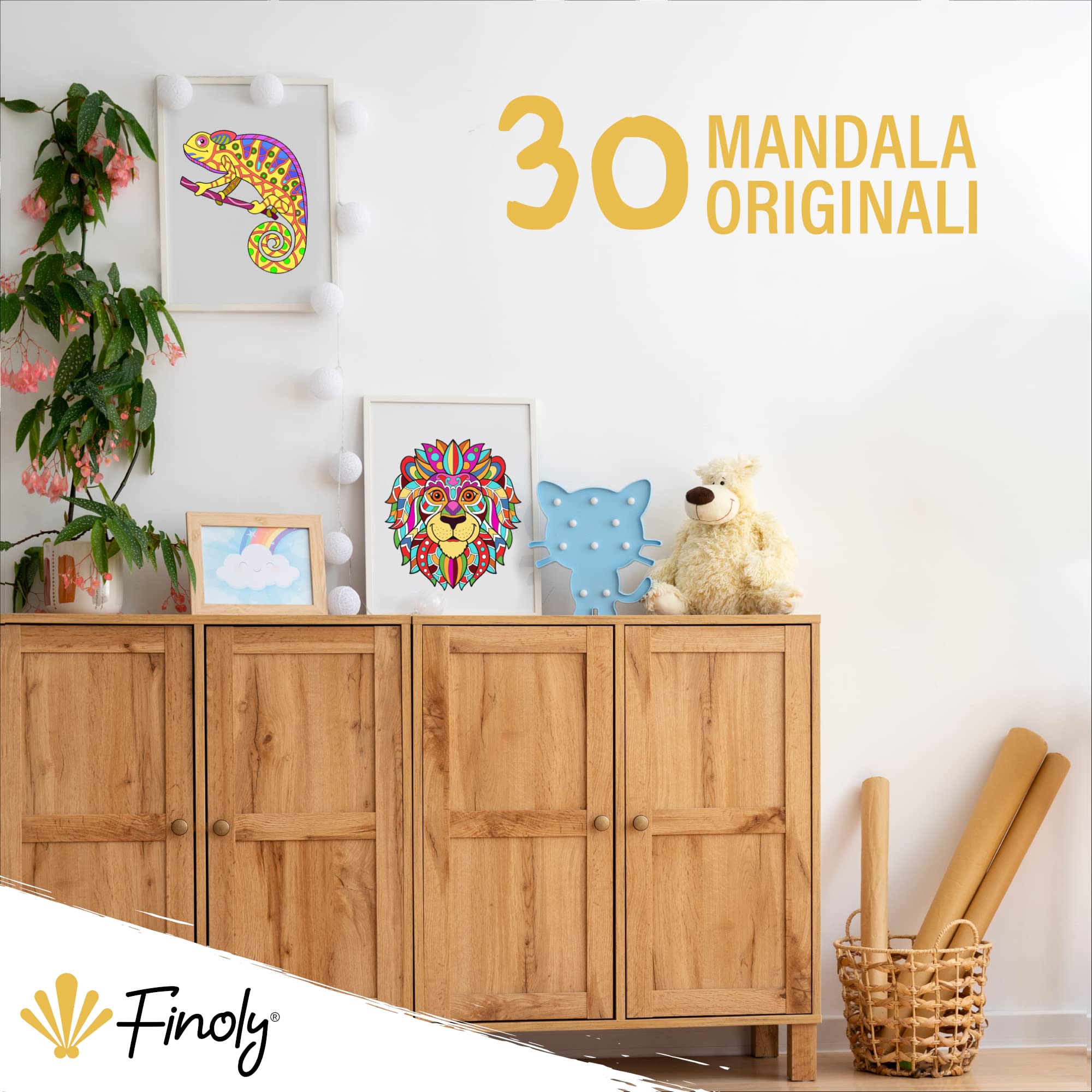 Finoly Mandala da Colorare per Bambini Rilassamento e Antiestress | Libro Mandala da Colorare Bambini | Mandala Animali L’inchiostro non Trapassa | Libri da Colorare Mandala A4 | Rilegatura Spirale