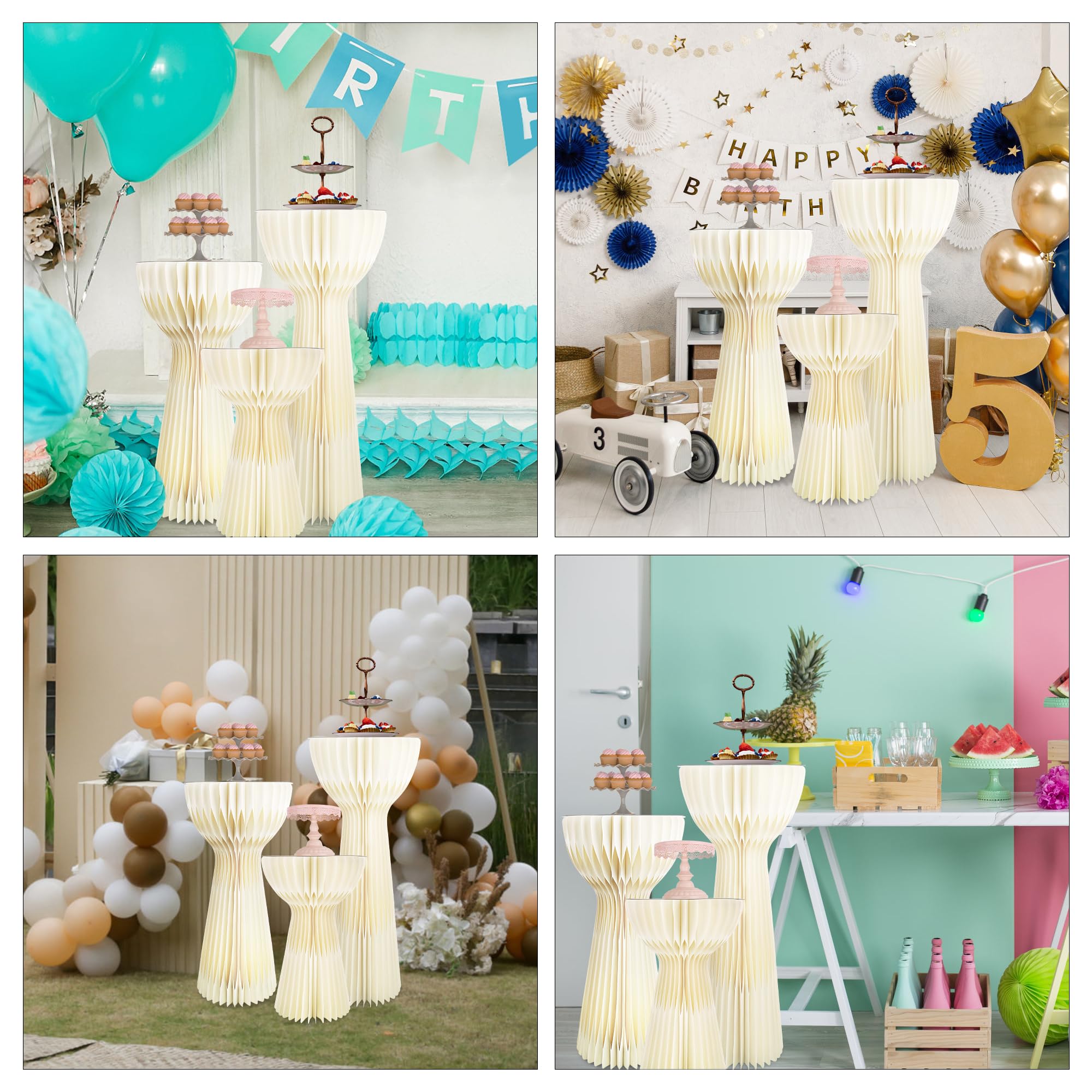 VAXZOFI Cylinder Pedestal Stands For Party White 3Pcs Metal Fluted Cylinder Stand For Parties Round Pedestal Display Plinth Pillars For Wedding Birthday Party Backdrop Decor, White