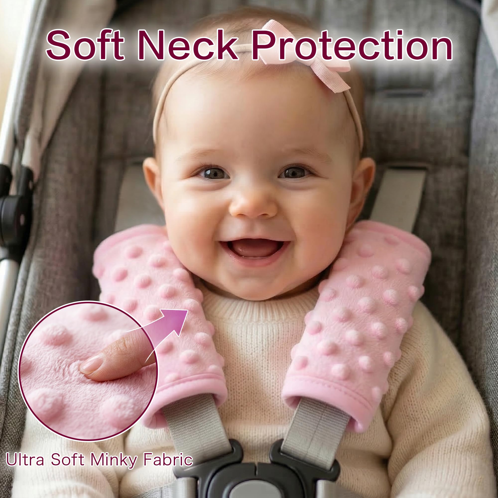 Pro Goleem Fundas de correa de asiento de coche para bebés y niñas, almohadillas suaves para todos los asientos de coche, cochecito, coche de empuje, rosa