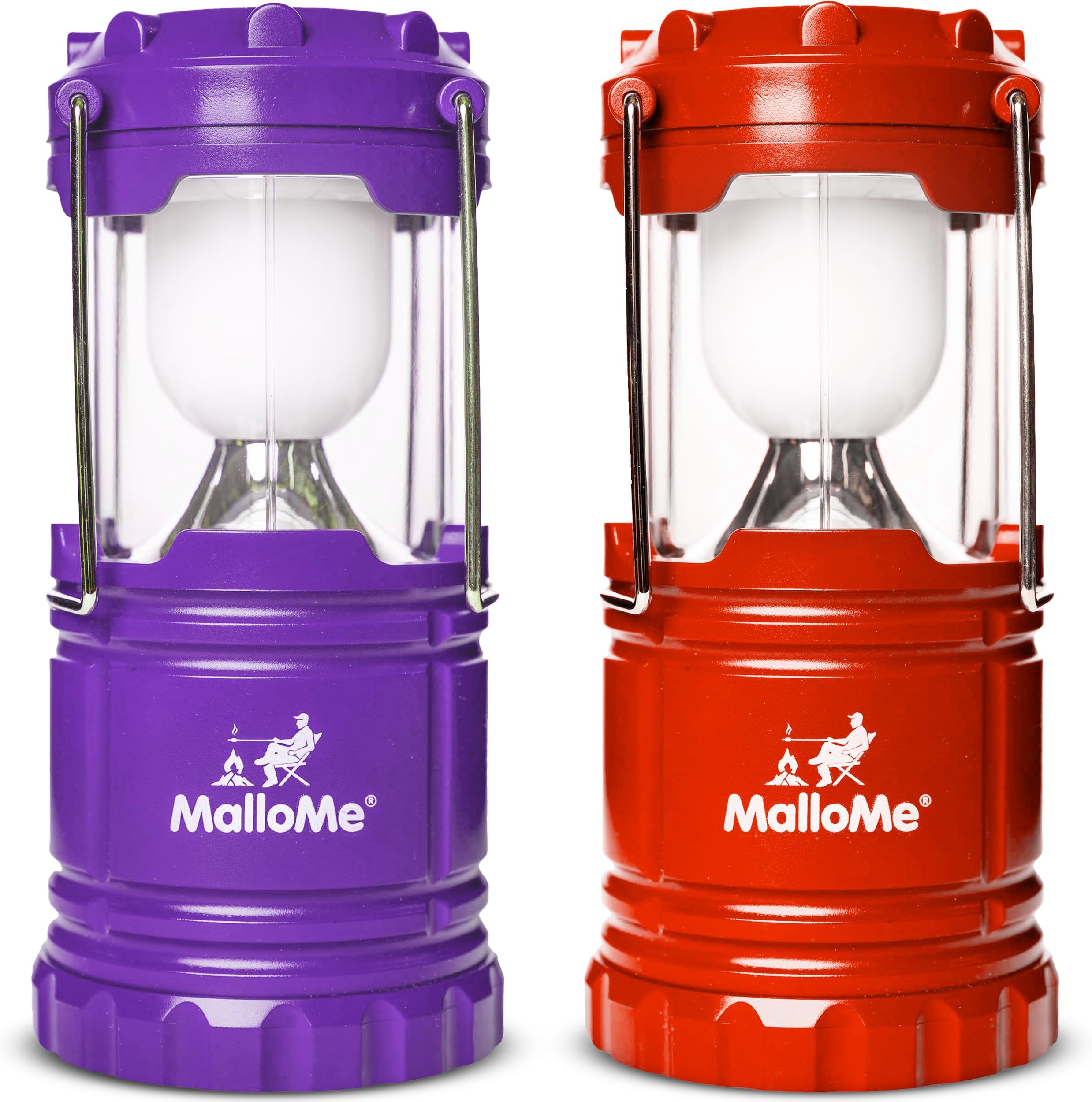 MalloMe Camping Lantern Red Purple 2 Pack Lanterns for Power Outages, Camping Lights for Tent Hanging, Camp Light Tent Lamp Emergency Battery Powered LED Lantern (Rechargeable Batteries Not Included)