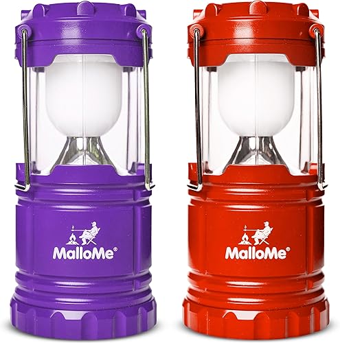 MalloMe Farol de campamento rojo y morado, paquete de 2 faroles para cortes de energía, luces de campamento para colgar tiendas, lámpara de tienda