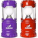 MalloMe Camping Lantern Red Purple 2 Pack Lanterns for Power Outages, Camping Lights for Tent Hanging, Camp Light Tent Lamp Emergency Battery Powered LED Lantern (Rechargeable Batteries Not Included)