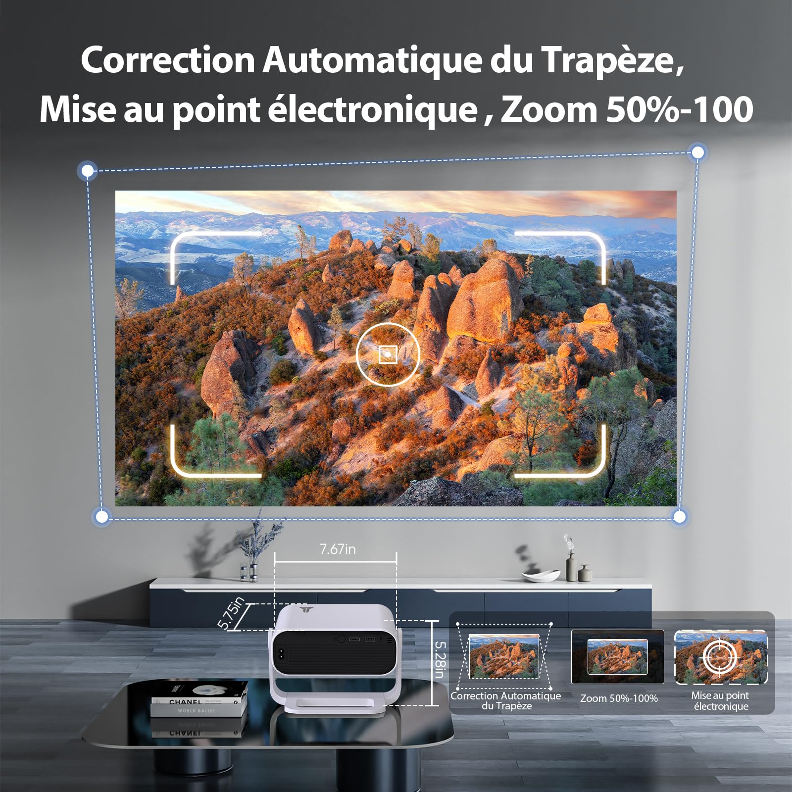 Videoprojecteur Intelligent 1080P Natif 4K WiFi 6 Bluetooth 5.2 210ANSI Correction Trapézoïdale Automatique Focus Électronique