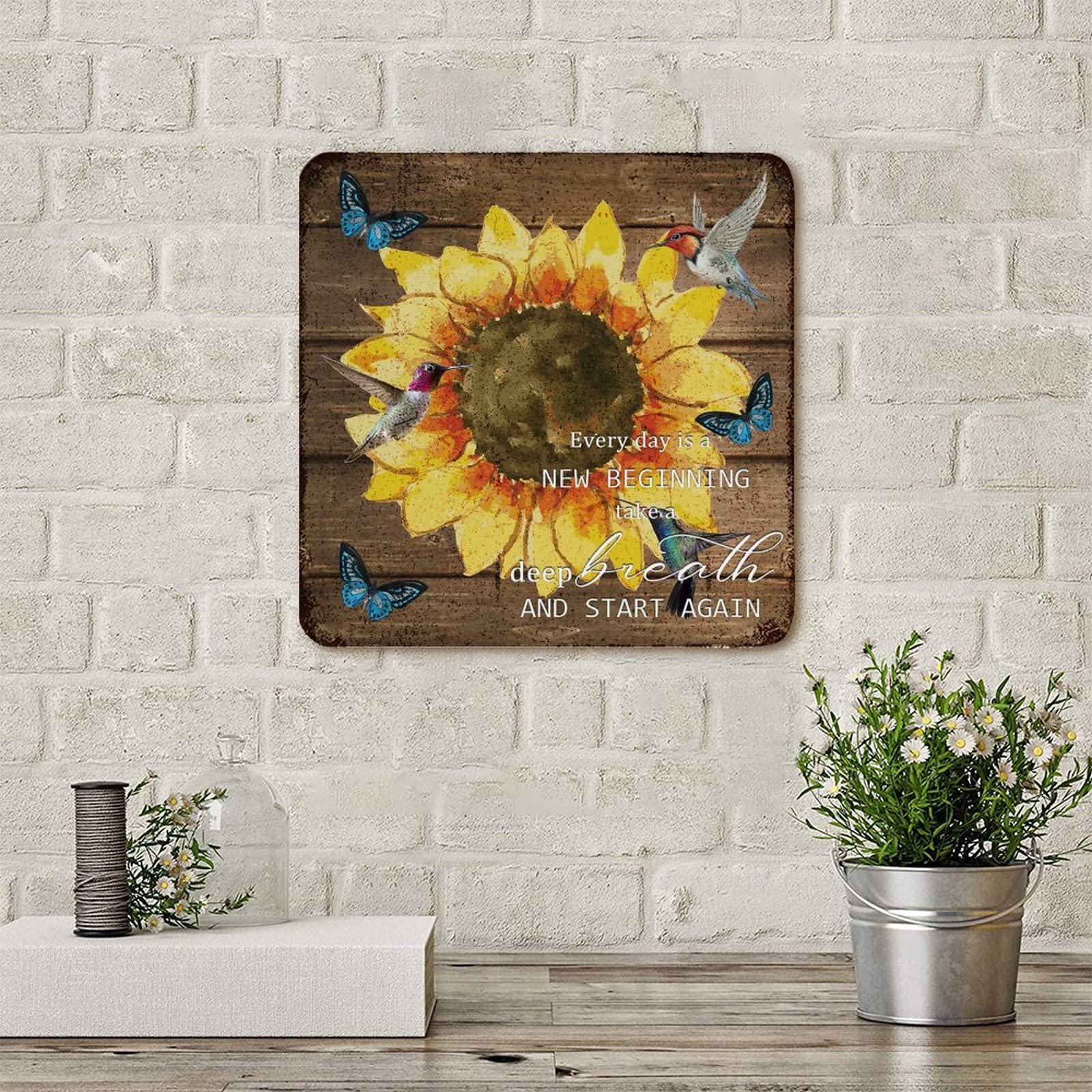 Targa In Metallo Vintage Con Girasole E Farfalla - 20x30 Cm, Decorazione Da Parete Per Casa E Giardino