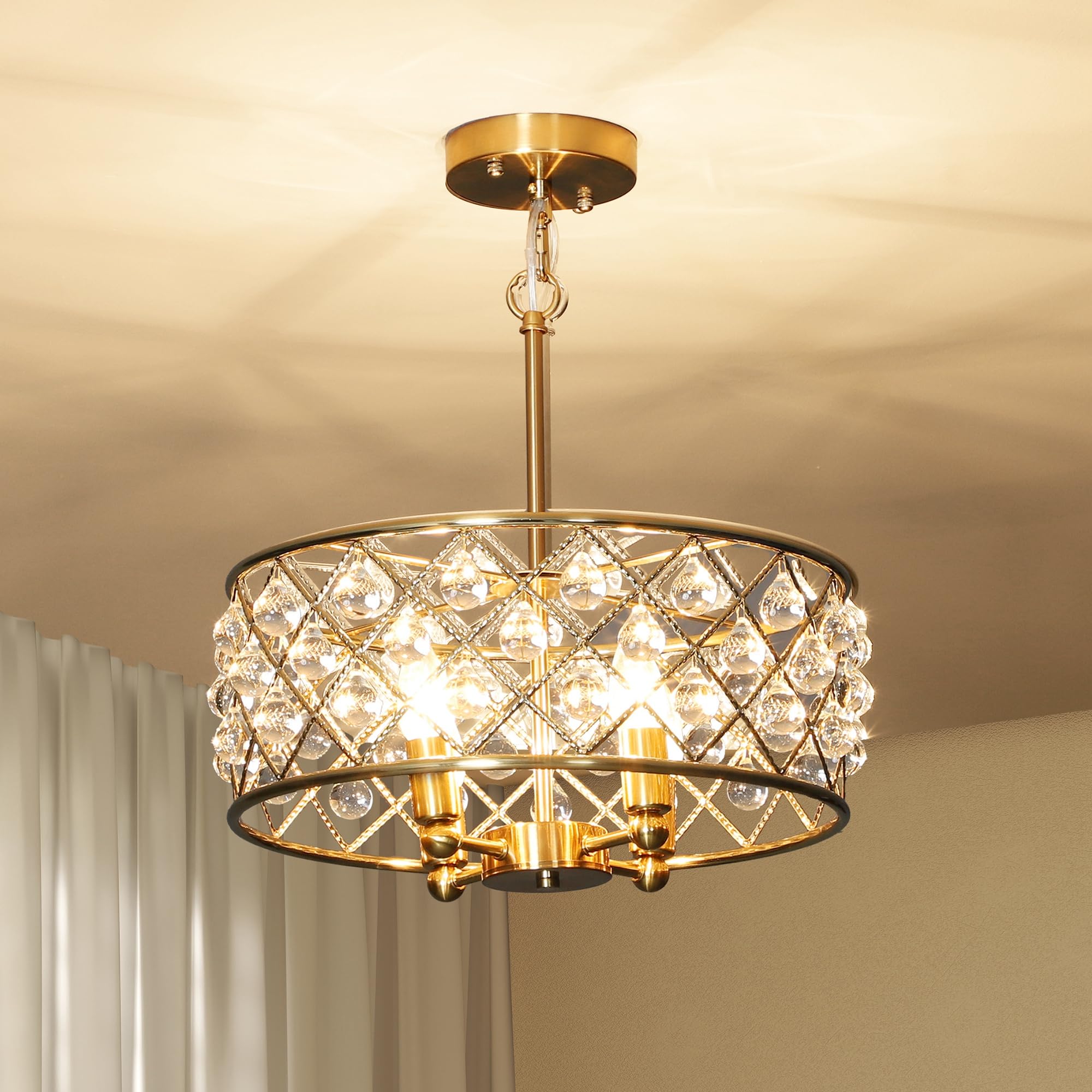 Homcom Light Adjustable Ceiling With 4 Modern Crystal Chandelier