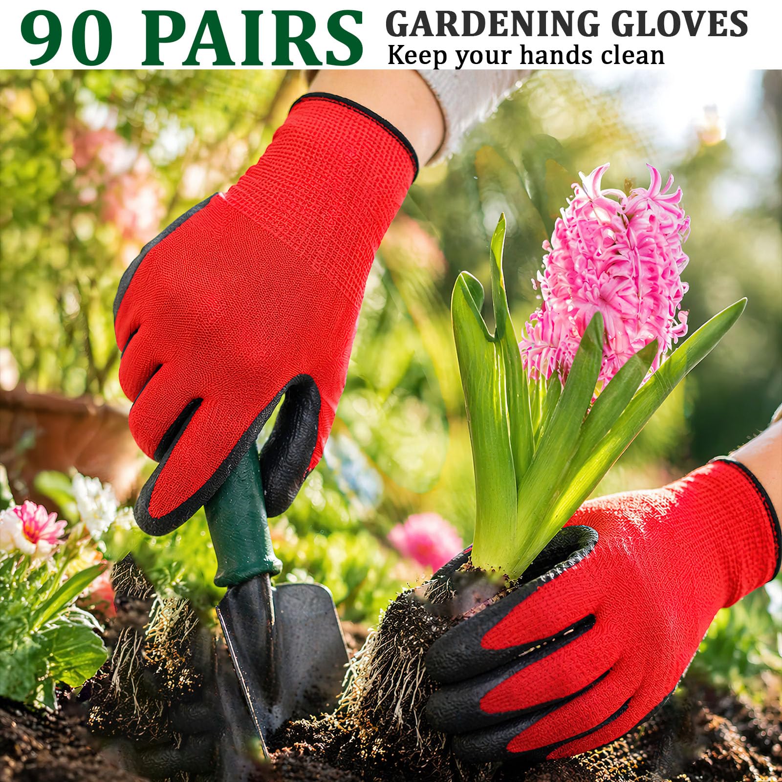 LYCN 90 paia di guanti da giardinaggio per uomo e donna, traspiranti, rivestiti in gomma nitrilica, guanti da lavoro di sicurezza, a prova di spine, guanti da lavoro all'aperto con impugnatura, per